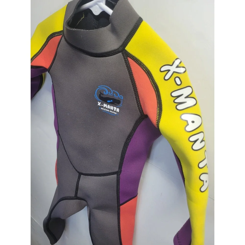 X-Manta Kids Full Body Wetsuit Grey Purple‎ Yellow Orange Neoprene Size S 100/54